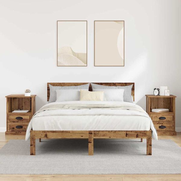 vidaXL Cabinet de chevet avec tiroir 2 pcs Bois ancien 36 x 43 x 60 cm