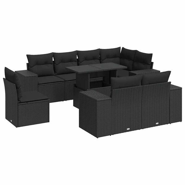 vidaXL Salon de jardin 9 pcs avec coussins noir r&eacute;sine tress&eacute;e