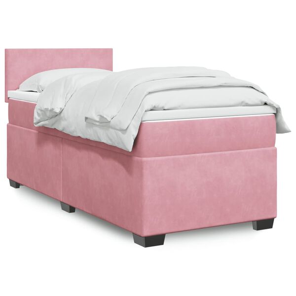 vidaXL Sommier &agrave; lattes de lit avec matelas Rose 90x200 cm Velours
