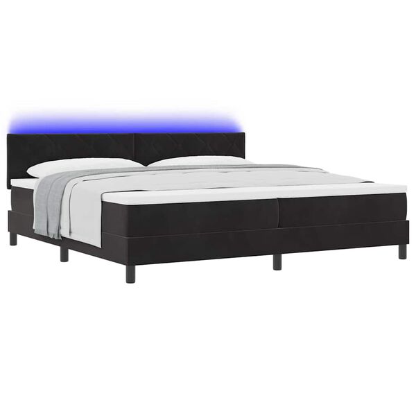 vidaXL Lit &agrave; ressort LED avec matelas Noir 200 x 200 cm Velours
