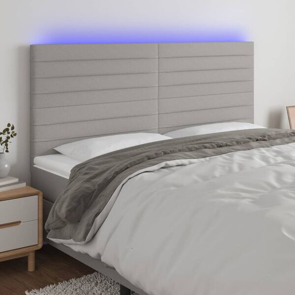 vidaXL T&ecirc;te de lit &agrave; LED Gris clair 200x5x118/128 cm Tissu