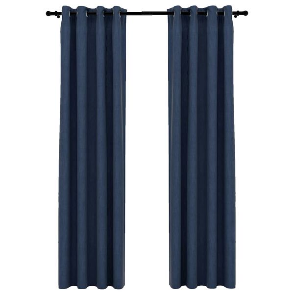 vidaXL Rideaux occultants Aspect lin avec œillets 2 pcs Bleu 140x225cm
