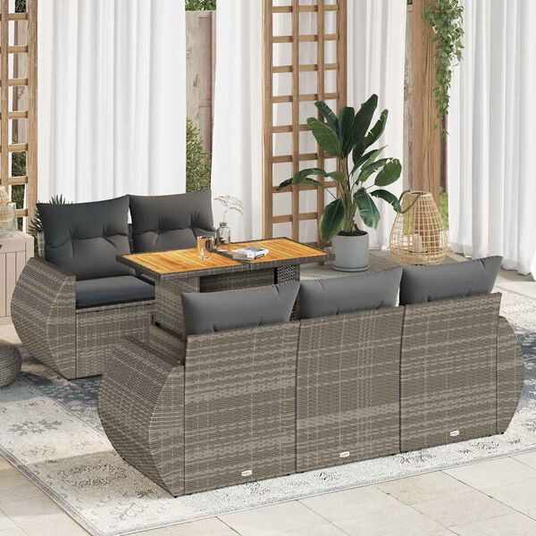 vidaXL Salon de jardin 6 pcs avec coussins gris r&eacute;sine tress&eacute;e