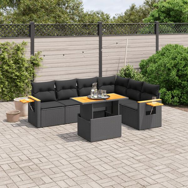 vidaXL Salon de jardin 7 pcs avec coussins noir r&eacute;sine tress&eacute;e