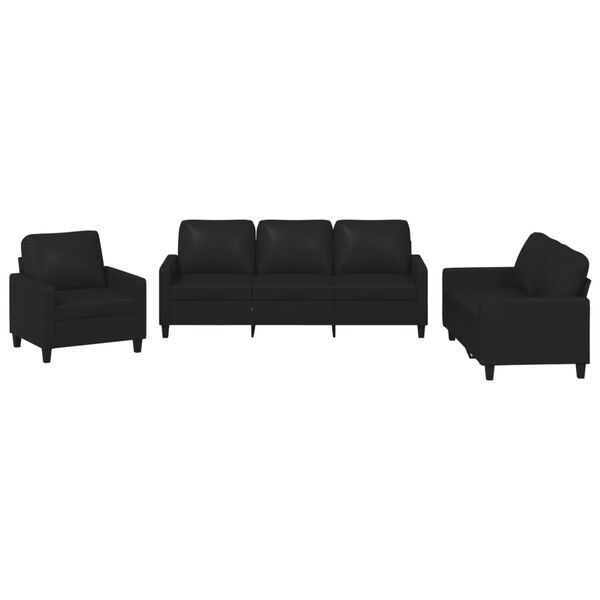 vidaXL Ensemble de canapés 3 pcs avec coussins Noir Similicuir