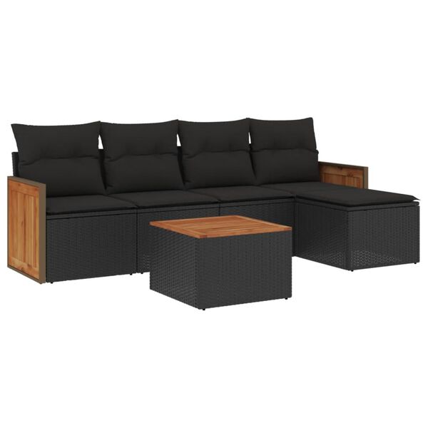 vidaXL Salon de jardin 6 pcs avec coussins noir r&eacute;sine tress&eacute;e