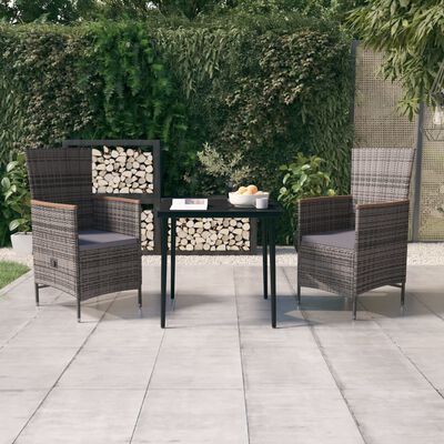 vidaXL Ensemble à manger de jardin avec coussins 3 pcs Gris