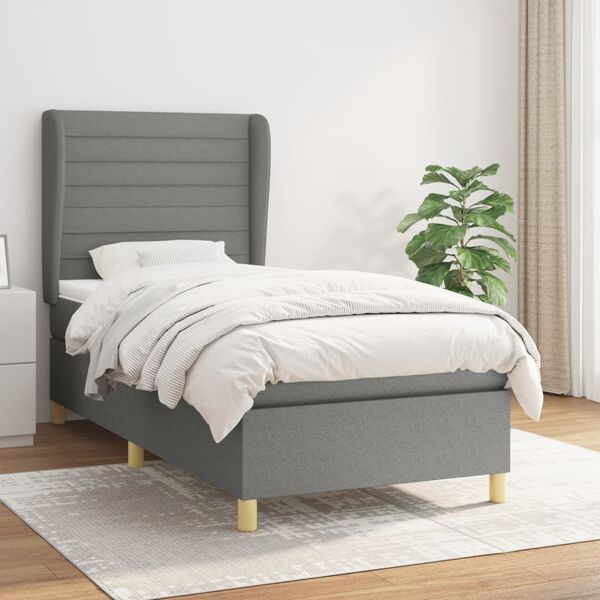 vidaXL Sommier &agrave; lattes de lit avec matelas Gris fonc&eacute; 100x200cm Tissu