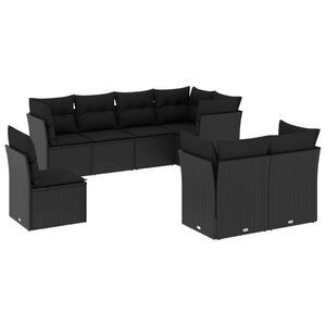 vidaXL Salon de jardin 8 pcs avec coussins noir r&eacute;sine tress&eacute;e