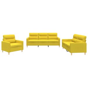vidaXL Ensemble de canap&eacute;s 3 pcs avec coussins Jaune clair Tissu