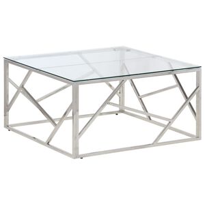vidaXL Table basse argent&eacute; acier inoxydable et verre tremp&eacute;