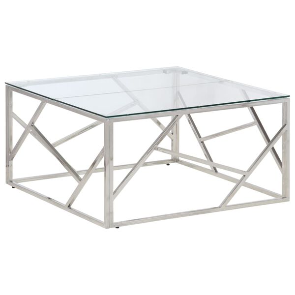 vidaXL Table basse argent&eacute; acier inoxydable et verre tremp&eacute;