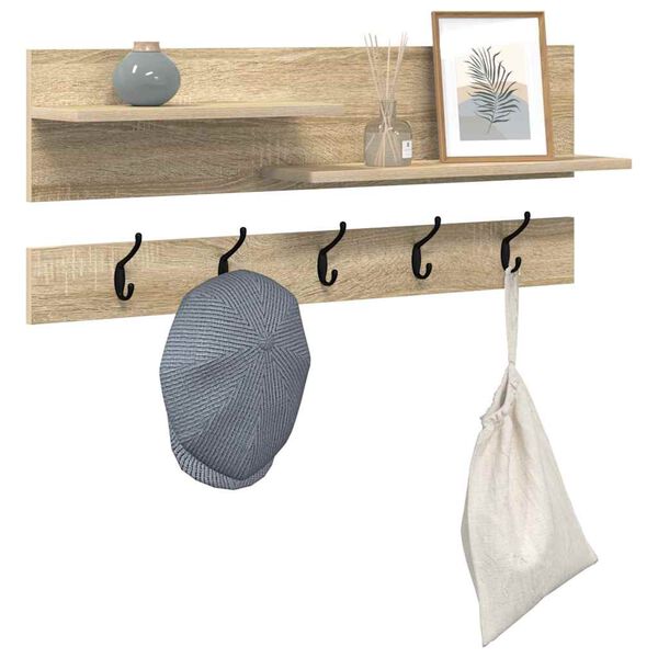 vidaXL Porte-manteau mural avec &eacute;tag&egrave;re Ch&ecirc;ne Sonoma 90 x 15 x 36 cm