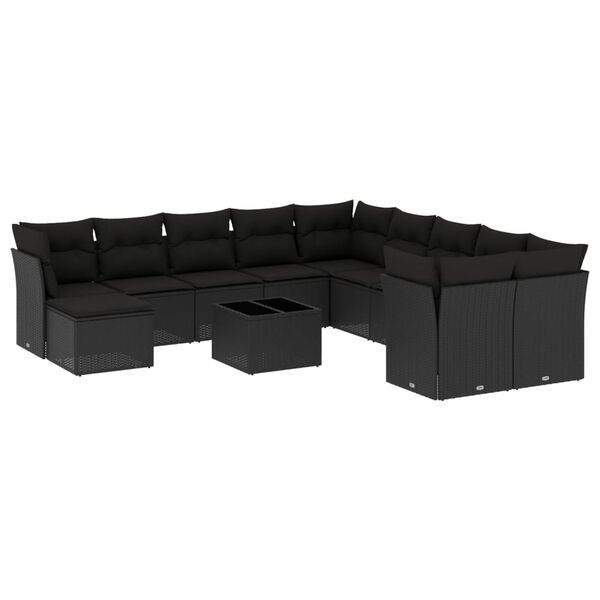 vidaXL Salon de jardin 12 pcs avec coussins noir r&eacute;sine tress&eacute;e