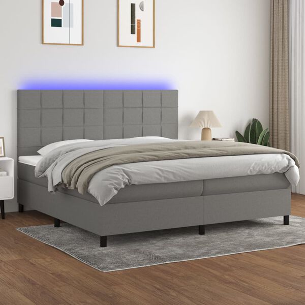vidaXL Sommier &agrave; lattes de lit et matelas et LED Gris fonc&eacute; 200x200 cm