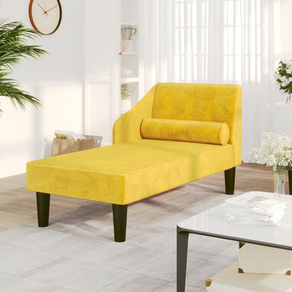 vidaXL Chaise longue avec traversin jaune velours