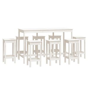 vidaXL Ensemble de bar 9 pcs Blanc Bois de pin massif