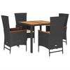 vidaXL Ensemble &agrave; manger de jardin coussins 5pcs Noir R&eacute;sine tress&eacute;e