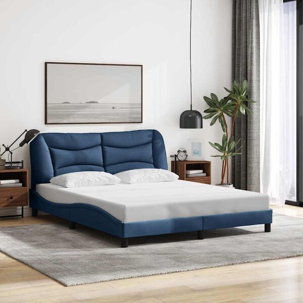 vidaXL Cadre de lit sans matelas Hvar bleu 160x200 cm tissu