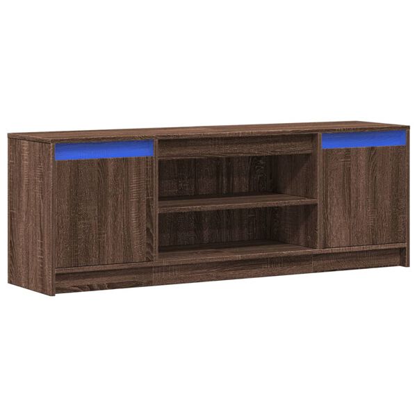 vidaXL Meuble TV avec LED ch&ecirc;ne marron 139,5x34x50cm bois d'ing&eacute;nierie