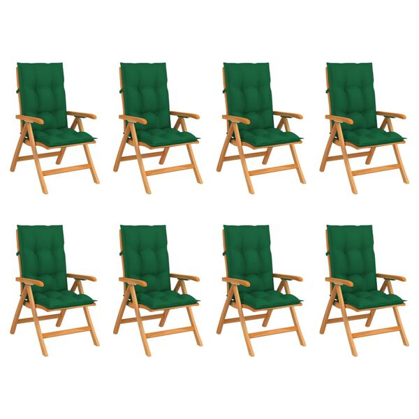 vidaXL Chaises inclinables de jardin et coussins lot de 8 Teck solide