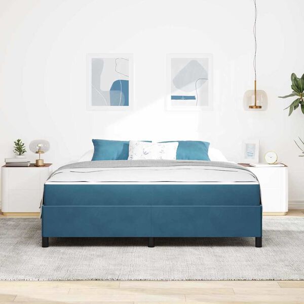 vidaXL Cadre de lit avec matelas Bleu fonc&eacute; 180 x 200 cm tissu