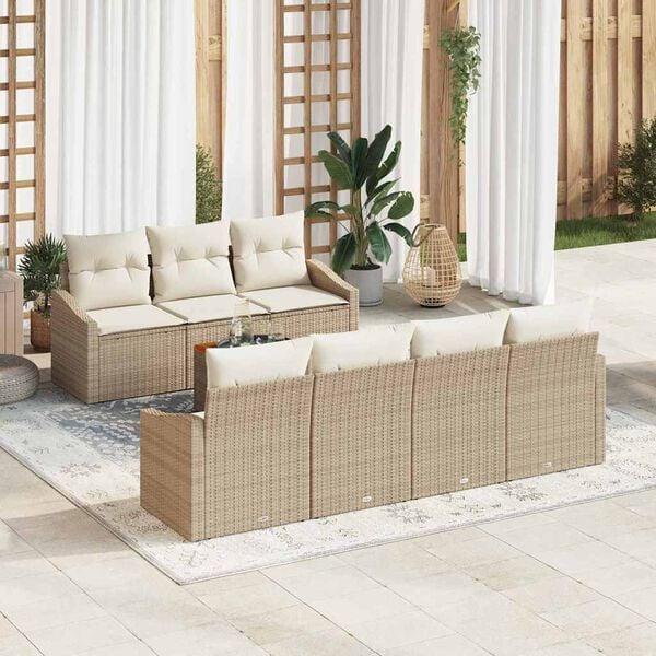 vidaXL Ensemble de canap&eacute; de jardin 8 pcs Beige et cr&egrave;me polyrotin