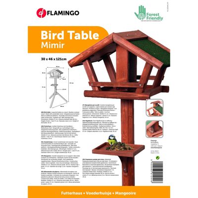 FLAMINGO Mangeoire à oiseaux et support Mimir 44x30x123 cm Naturel