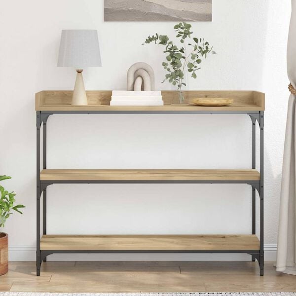vidaXL Table Console avec &eacute;tag&egrave;re ch&ecirc;ne artisanal 100 x 30 x 80 cm