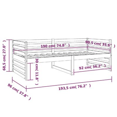 vidaXL Lit de jour Noir 90x190 cm Bois de pin massif