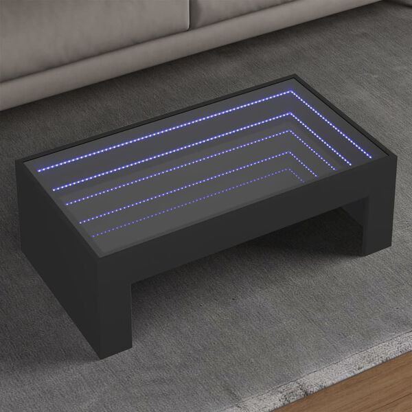 vidaXL Table basse avec LED infini noir 90x50x30 cm