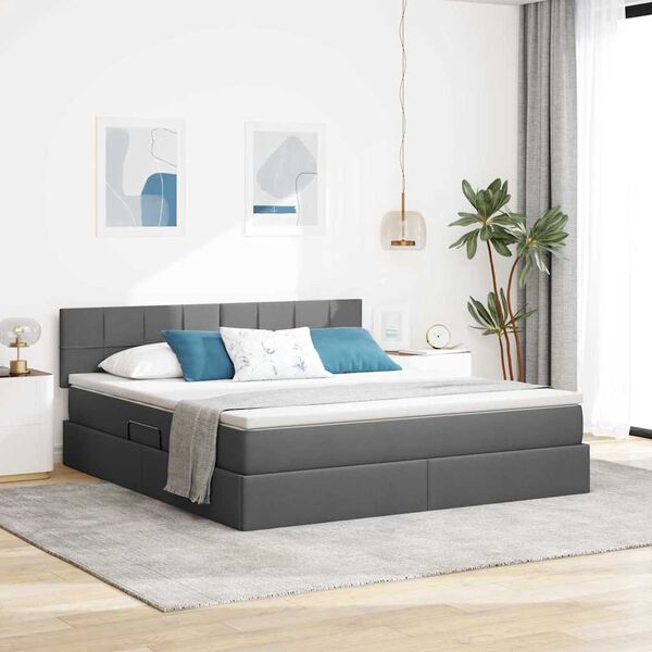 vidaXL Lit avec rangement et matelas Gris fonc&eacute; 160 x 200 cm