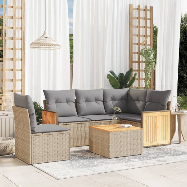 vidaXL Salon de jardin avec coussins 6 pcs beige r&eacute;sine tress&eacute;e