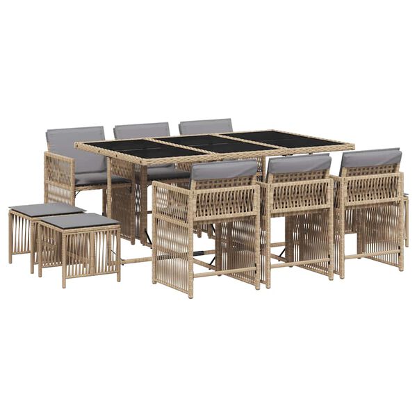 vidaXL Ensemble &agrave; manger de jardin et coussins 11 pcs m&eacute;lange beige