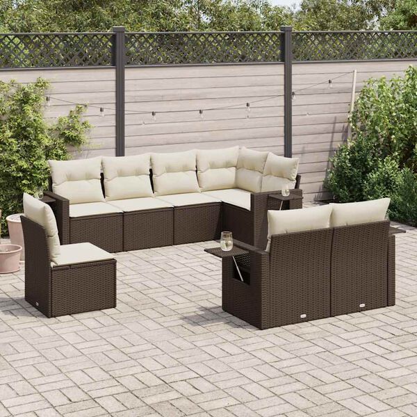 vidaXL Salon de jardin 8 pcs avec coussins marron r&eacute;sine tress&eacute;e