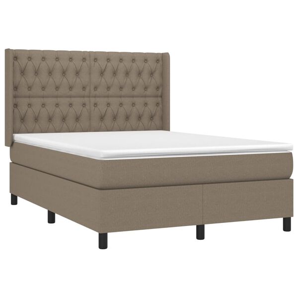 vidaXL Sommier &agrave; lattes de lit matelas et LED Taupe 140x200 cm Tissu