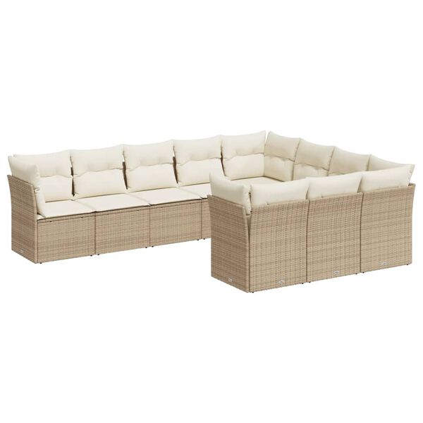 vidaXL Salon de jardin avec coussins 10 pcs beige résine tressée
