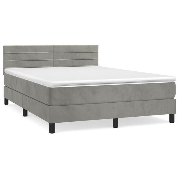 vidaXL Sommier &agrave; lattes de lit et matelas Gris clair 140x190cm Velours