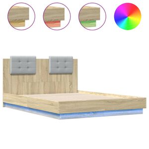 vidaXL Cadre de lit avec LED sans matelas ch&ecirc;ne sonoma 120x190 cm