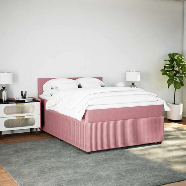 vidaXL Sommier &agrave; lattes de lit avec matelas Rose 160x200 cm Velours