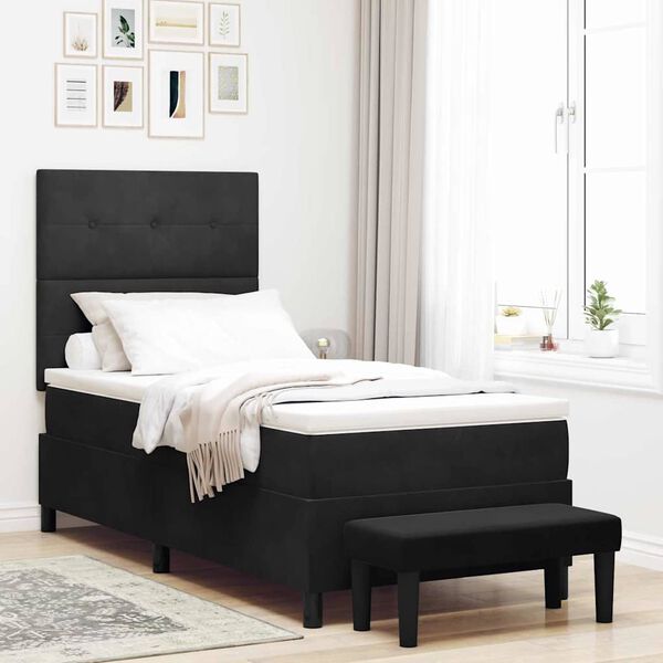 vidaXL Lit &agrave; ressorts avec matelas Noir 90 x 190 cm Velours