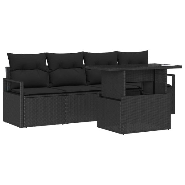 vidaXL Ensemble de Canap&eacute;s avec coussin 5 pcs Noir polyrotin