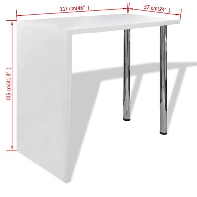 vidaXL Table de bar MDF avec 2 pieds en acier Haut brillance Blanc
