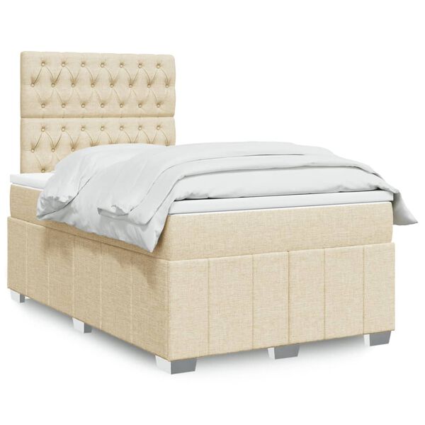 vidaXL Sommier &agrave; lattes de lit avec matelas cr&egrave;me 120x190 cm tissu