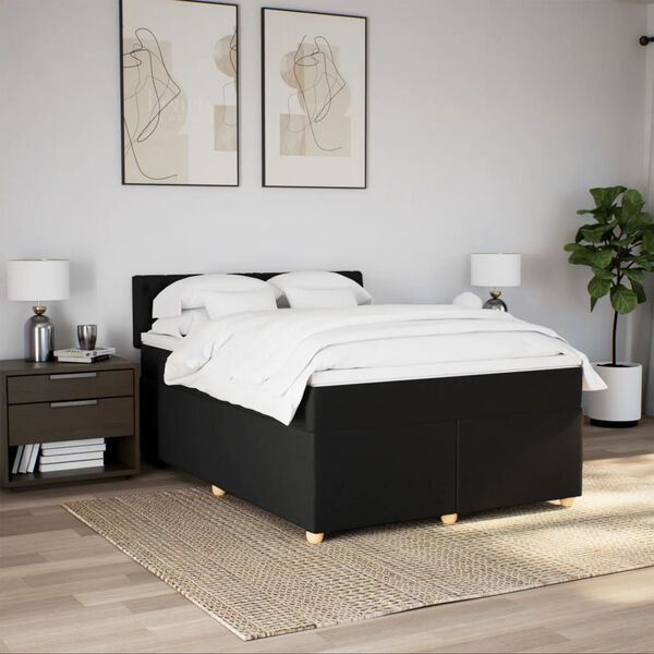 vidaXL Sommier &agrave; lattes de lit avec matelas Noir 140x190 cm Tissu
