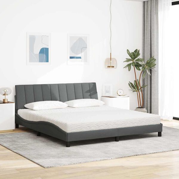 vidaXL Lit avec matelas Hanko gris fonc&eacute; 180x200 cm tissu