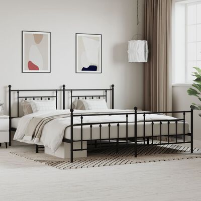 vidaXL Cadre de lit métal avec tête de lit/pied de lit noir 200x200 cm