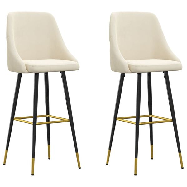 vidaXL Tabourets de bar lot de 2 cr&egrave;me velours