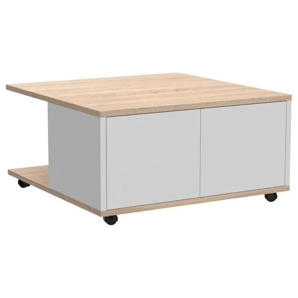 FMD Table basse mobile 70x70x36 cm ch&ecirc;ne et blanc brillant