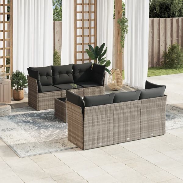 vidaXL Salon de jardin avec coussins 7 pcs gris clair r&eacute;sine tress&eacute;e